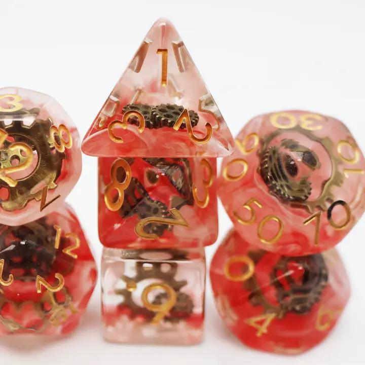 Red Swirl Ancient Gear RPG Dice Set