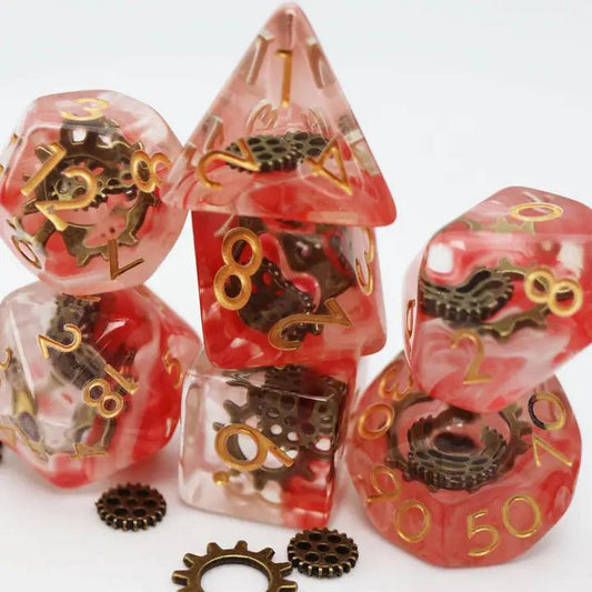 Red Swirl Ancient Gear RPG Dice Set